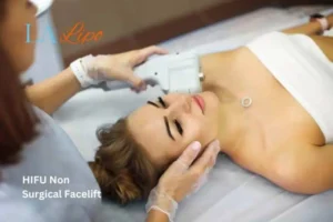 Woman having Hi-Fu to reduce wrinkles Eastbourne.