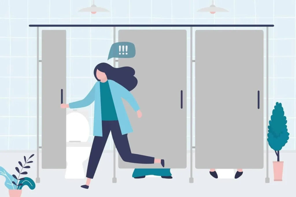graphic of Urine incontinence Eastbourne woman running to the toilet.